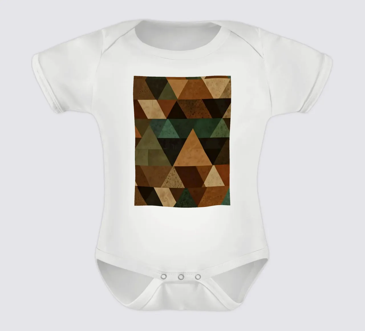 Colorful geometric pattern of alternating triangles in shade short-sleeve baby romper by DesignDoodle
