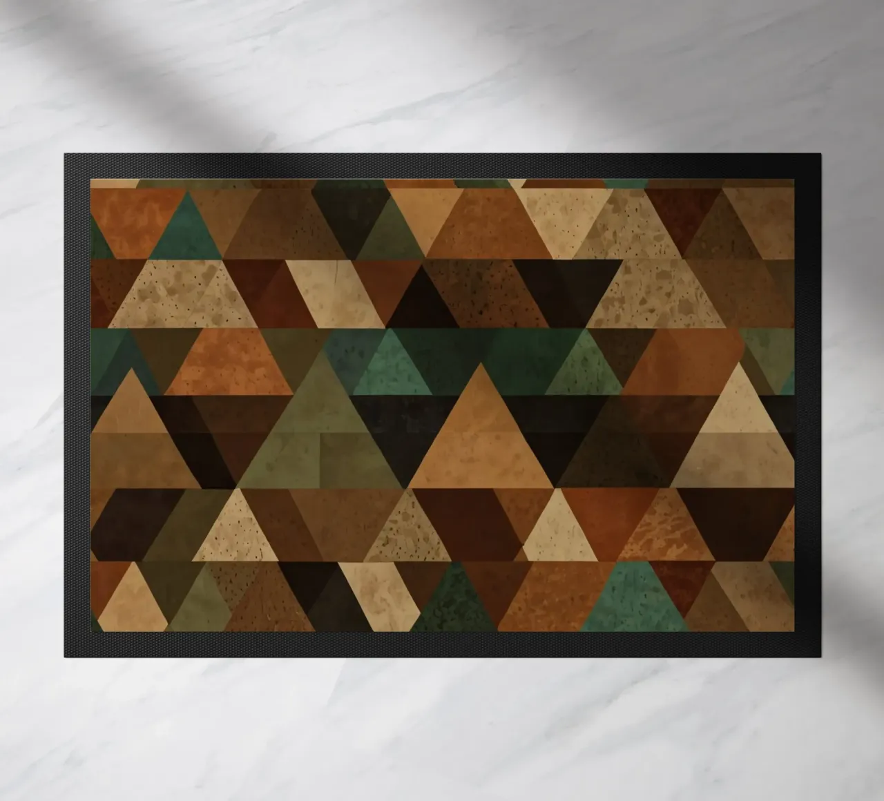 Colorful geometric pattern of alternating triangles in shade doormat by DesignDoodle