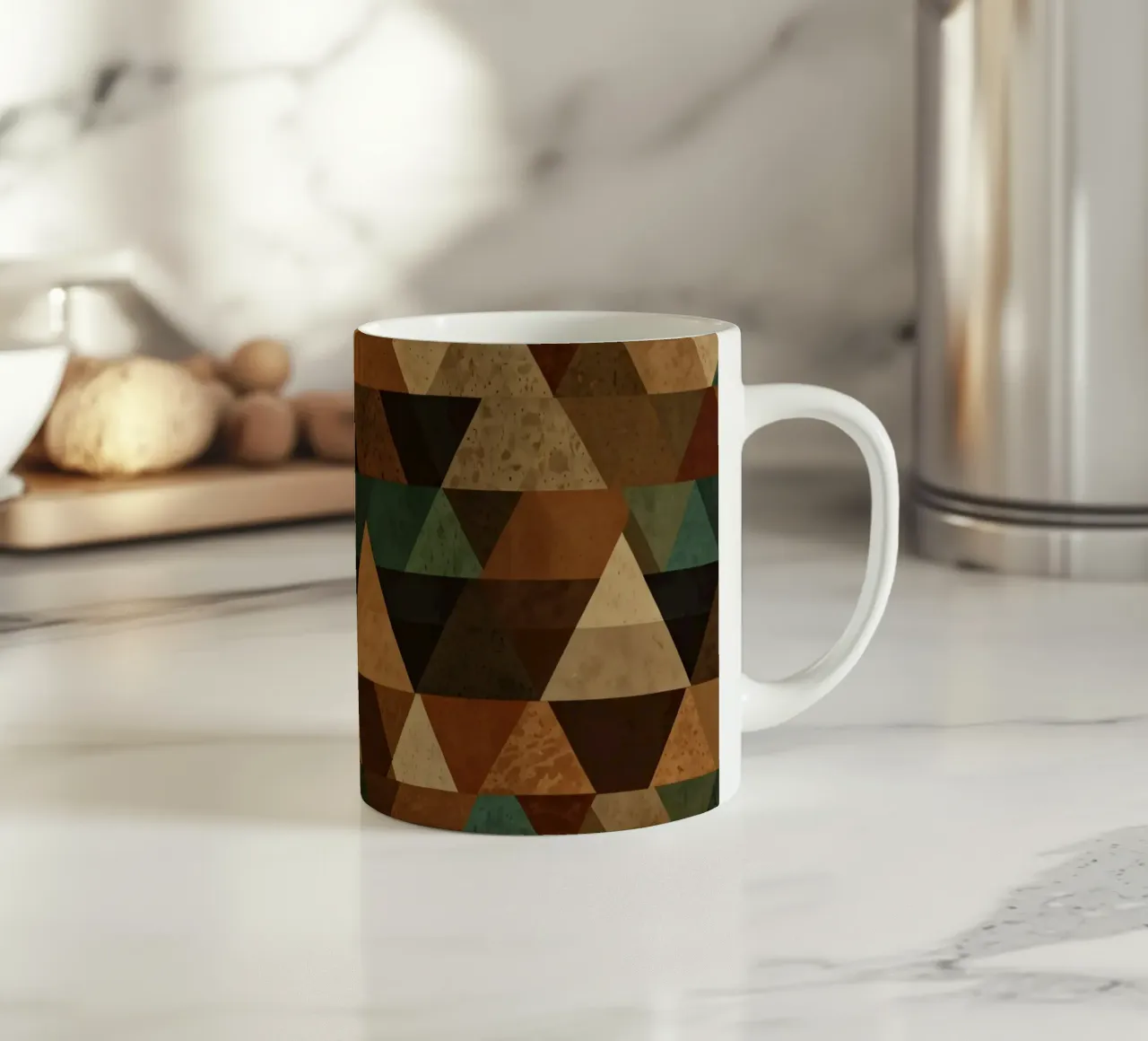 Colorful geometric pattern of alternating triangles in shade ceramic mug by DesignDoodle