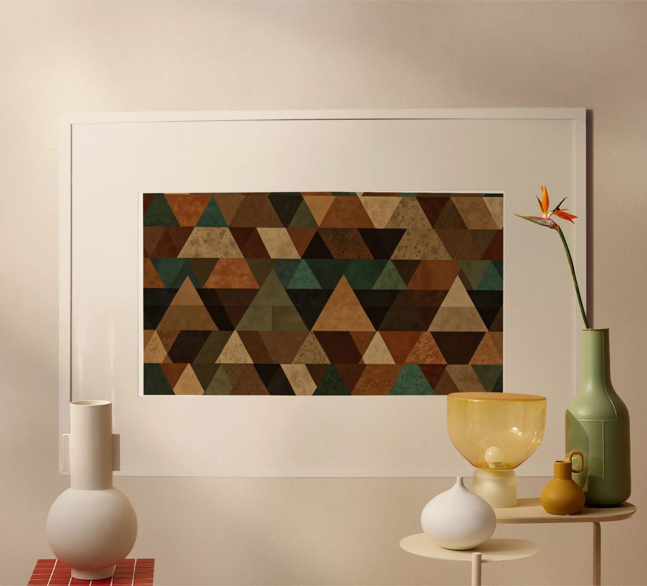 Colorful geometric pattern of alternating triangles in shade hahnemühle by DesignDoodle
