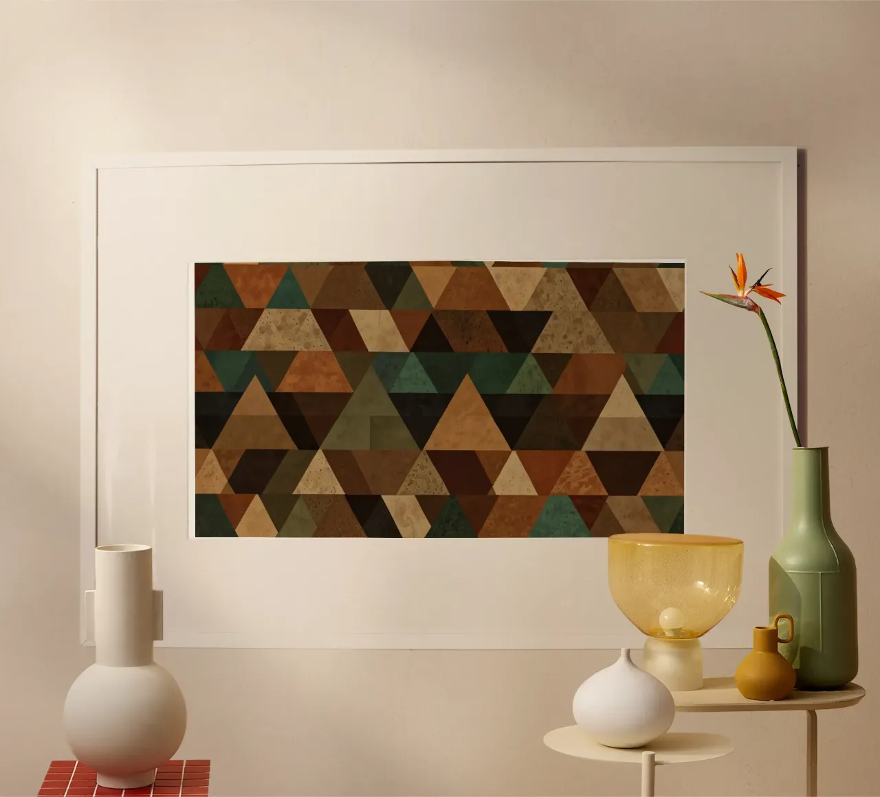 Motif géométrique coloré de triangles alternés dans l'ombre hahnemühle de DesignDoodle