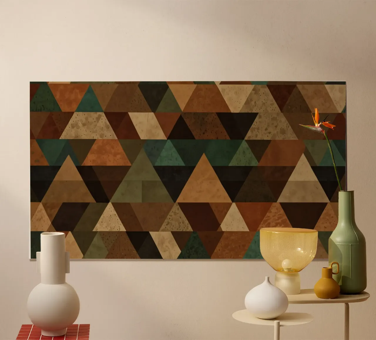 Colorful geometric pattern of alternating triangles in shade hahnemühle by DesignDoodle