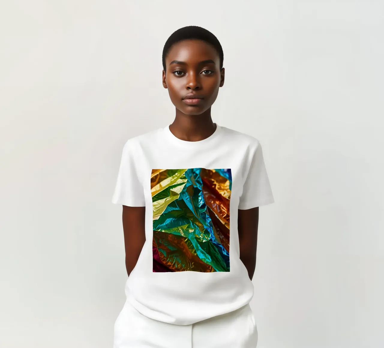 Colorful crumpled foil sheets create a vibrant texture t-shirt by DesignDoodle