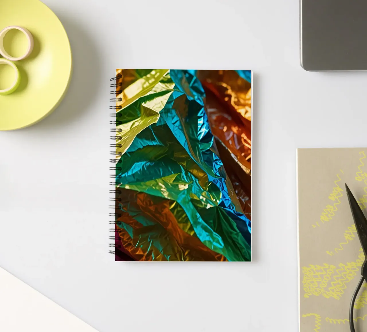 Colorful crumpled foil sheets create a vibrant texture spiral notebook by DesignDoodle