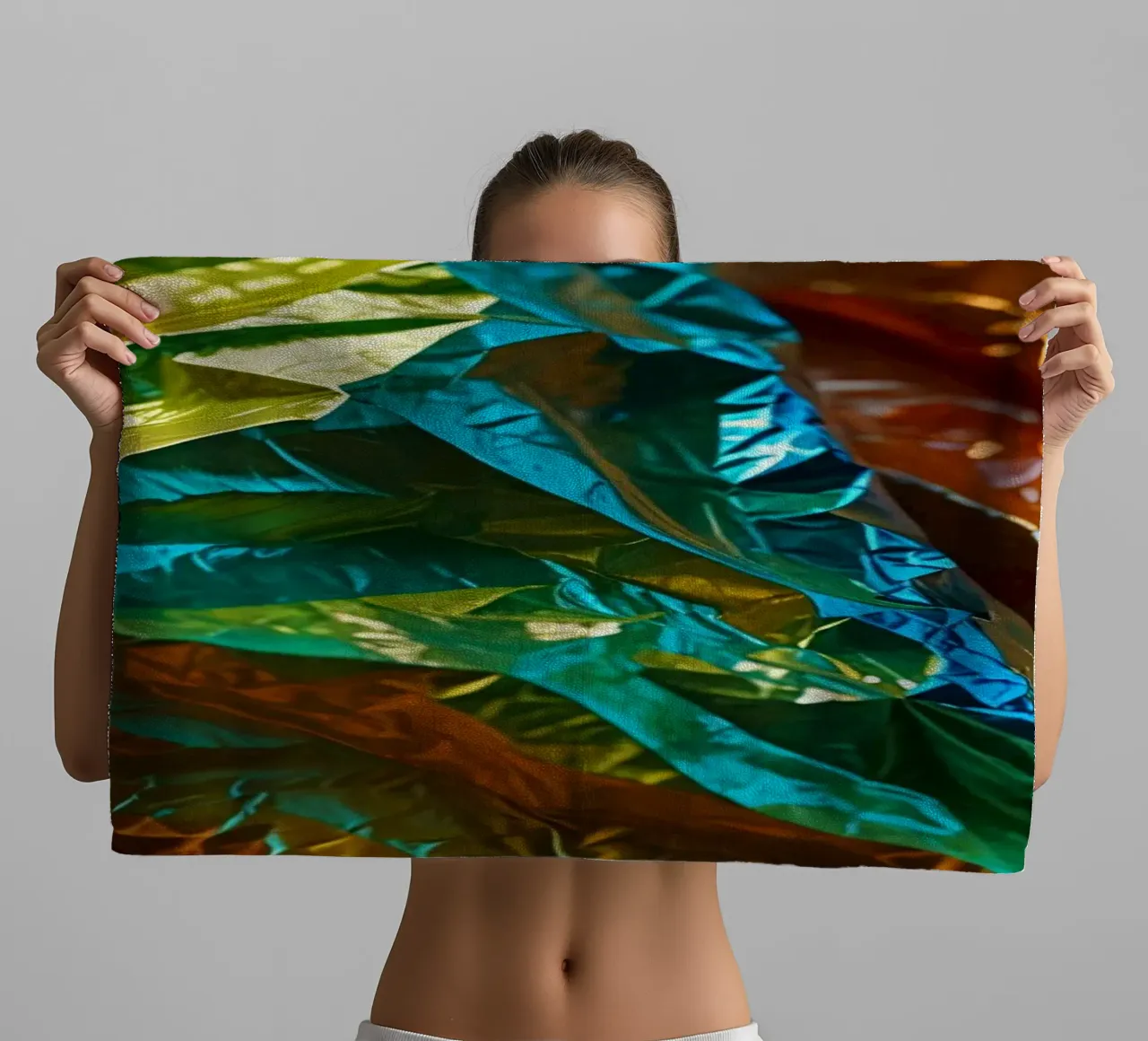 Colorful crumpled foil sheets create a vibrant texture towel by DesignDoodle