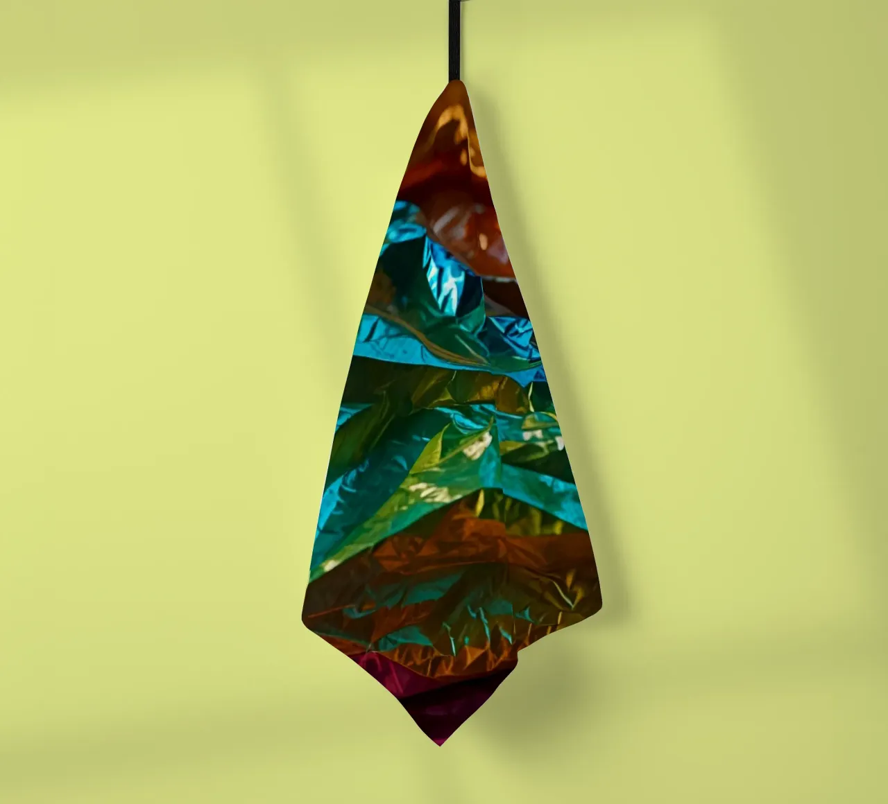 Colorful crumpled foil sheets create a vibrant texture tea towel by DesignDoodle