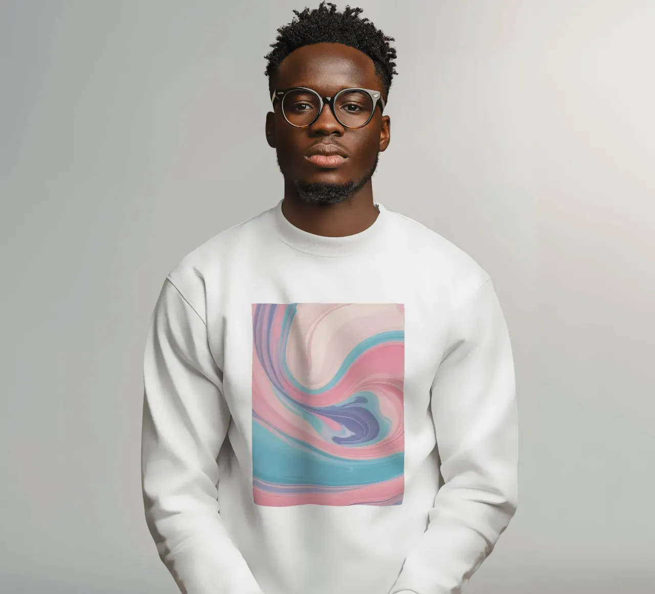 Swirling pastel hues create a mesmerizing abstract design sweatshirt by DesignDoodle
