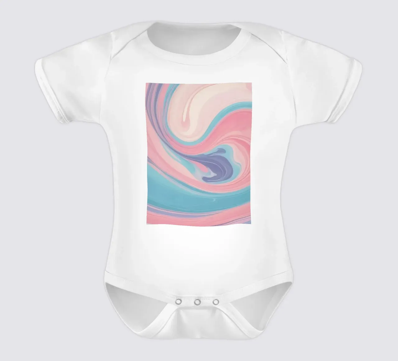 Swirling pastel hues create a mesmerizing abstract design short-sleeve baby romper by DesignDoodle