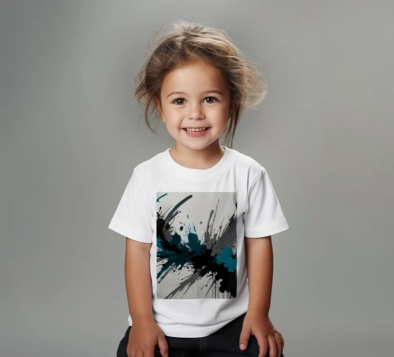 Dynamisches abstraktes Kunstwerk mit kräftigen Farbtupfern in Grüntönen, Kinder T-Shirt von DesignDoodle