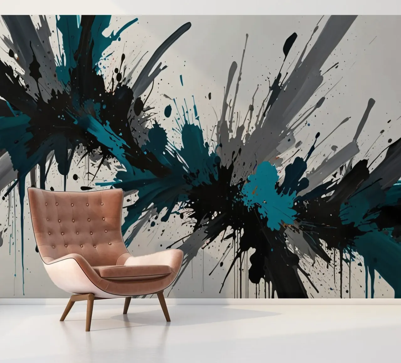 Dynamic abstract artwork featuring bold splashes of teal, photo wallpaper by DesignDoodle