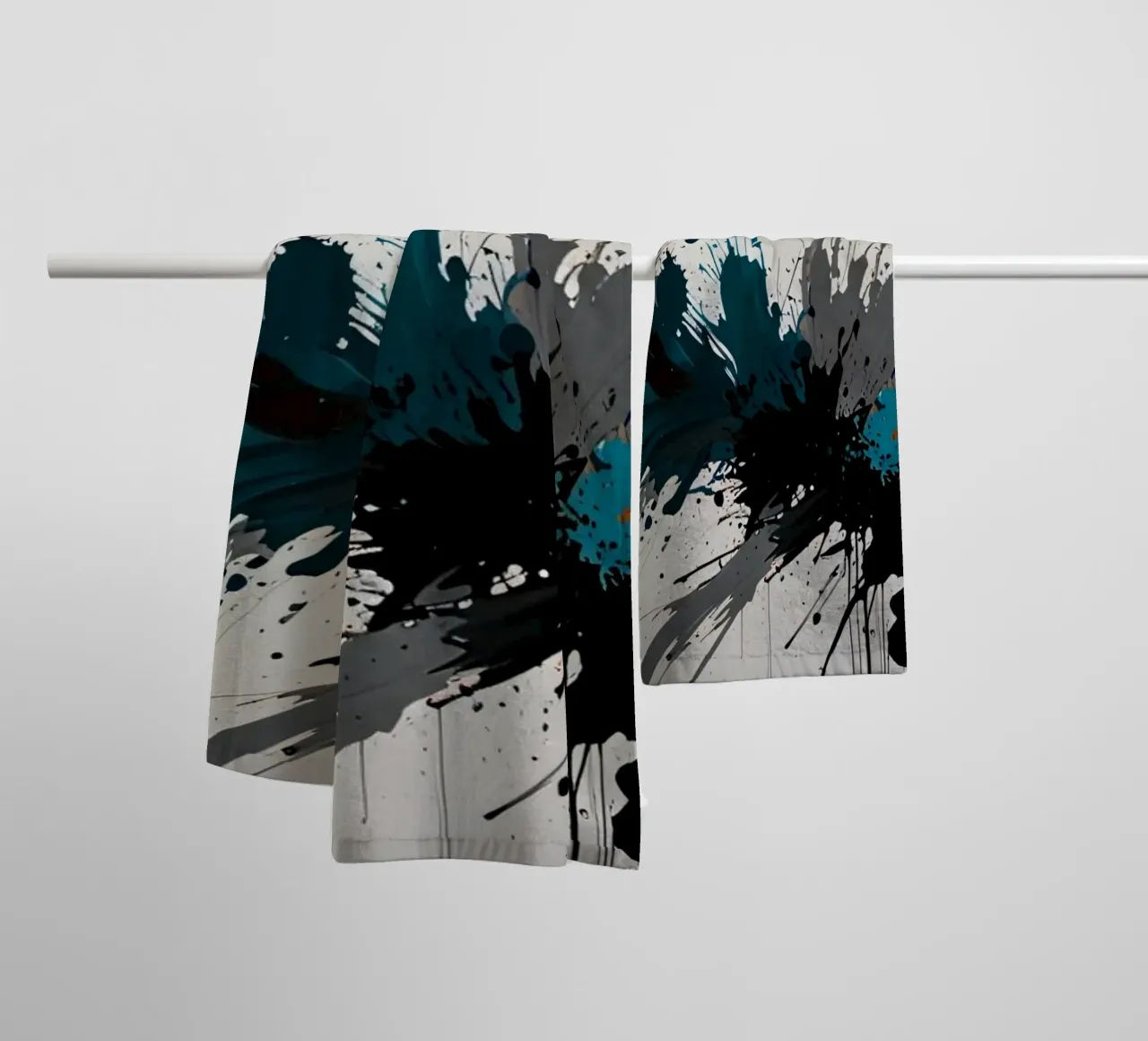 Dynamic abstract artwork featuring bold splashes of teal, towel by DesignDoodle