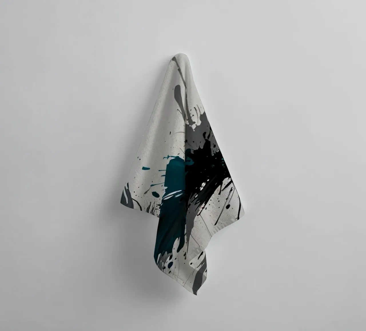Dynamic abstract artwork featuring bold splashes of teal, towel by DesignDoodle