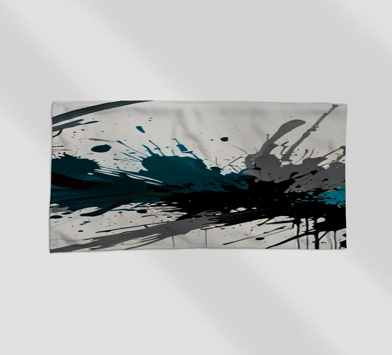 Dynamic abstract artwork featuring bold splashes of teal, beach towel by DesignDoodle