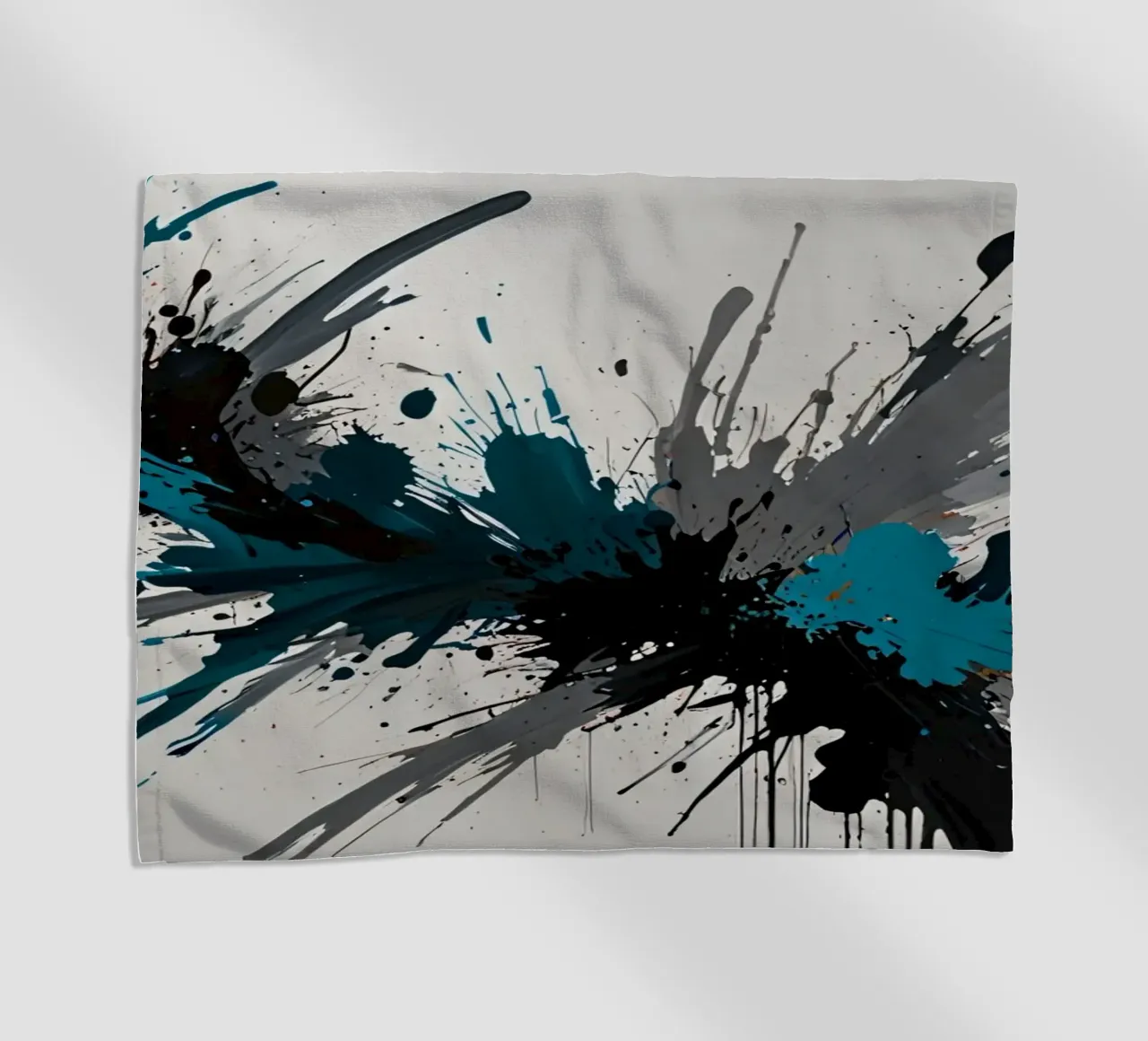Dynamic abstract artwork featuring bold splashes of teal, beach towel by DesignDoodle