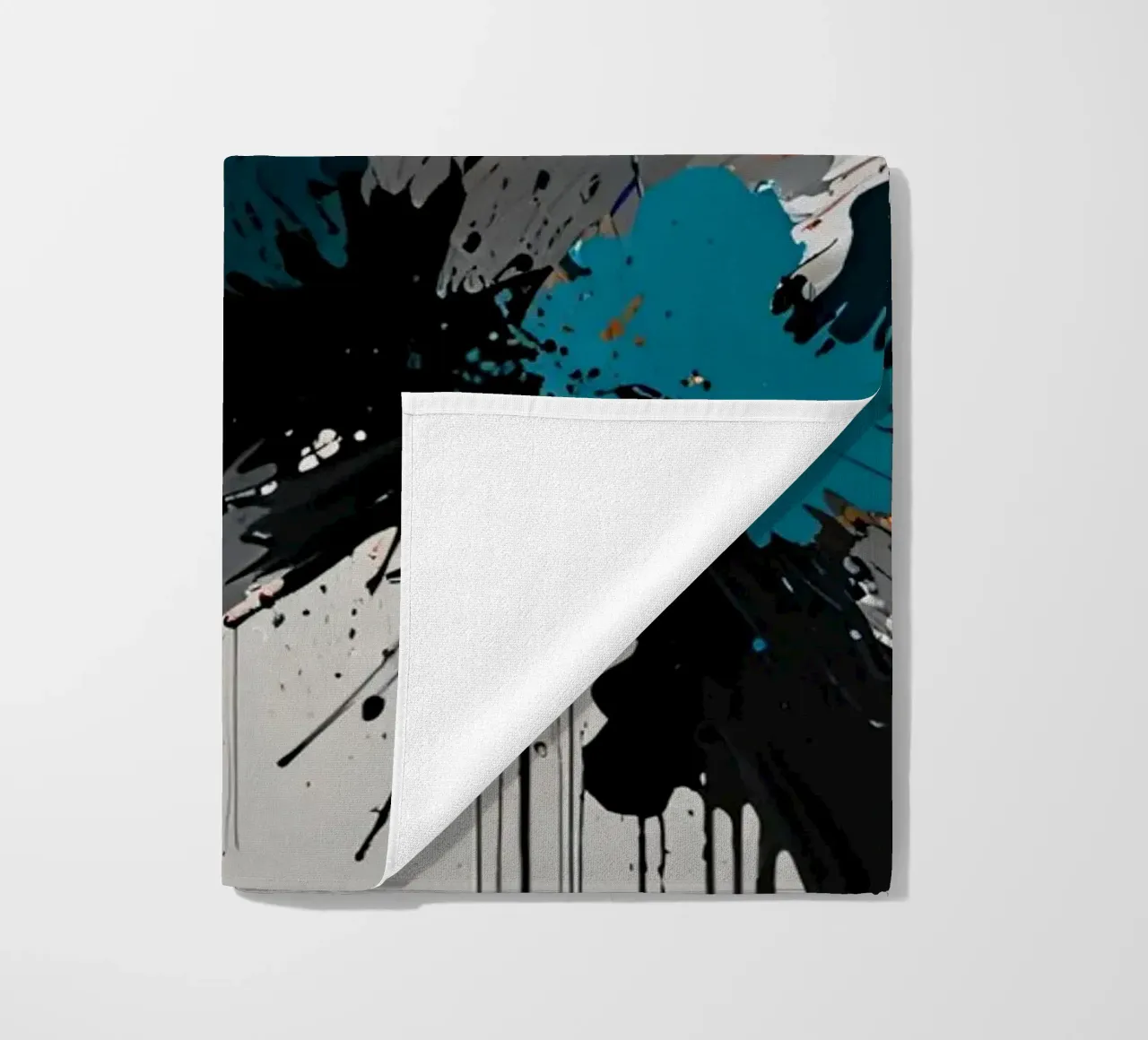 Dynamic abstract artwork featuring bold splashes of teal, beach towel by DesignDoodle