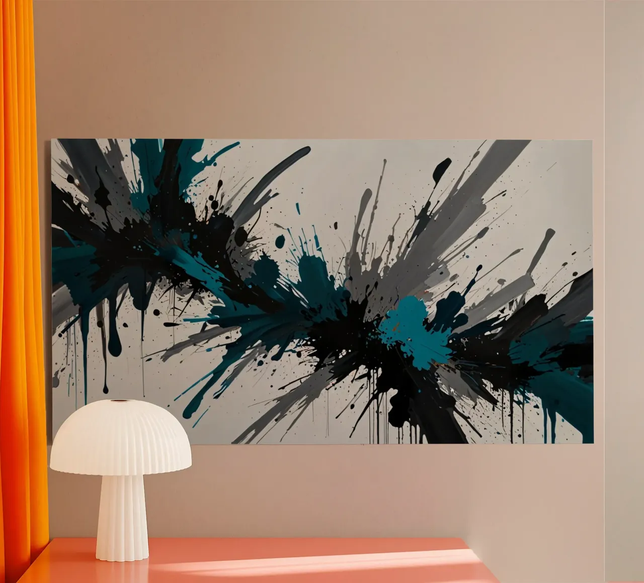Dynamic abstract artwork featuring bold splashes of teal, alu-dibond by DesignDoodle