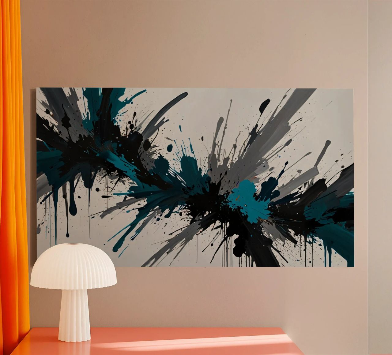 Dinamica opera d'arte astratta con audaci spruzzi di verde acqua, tela da DesignDoodle