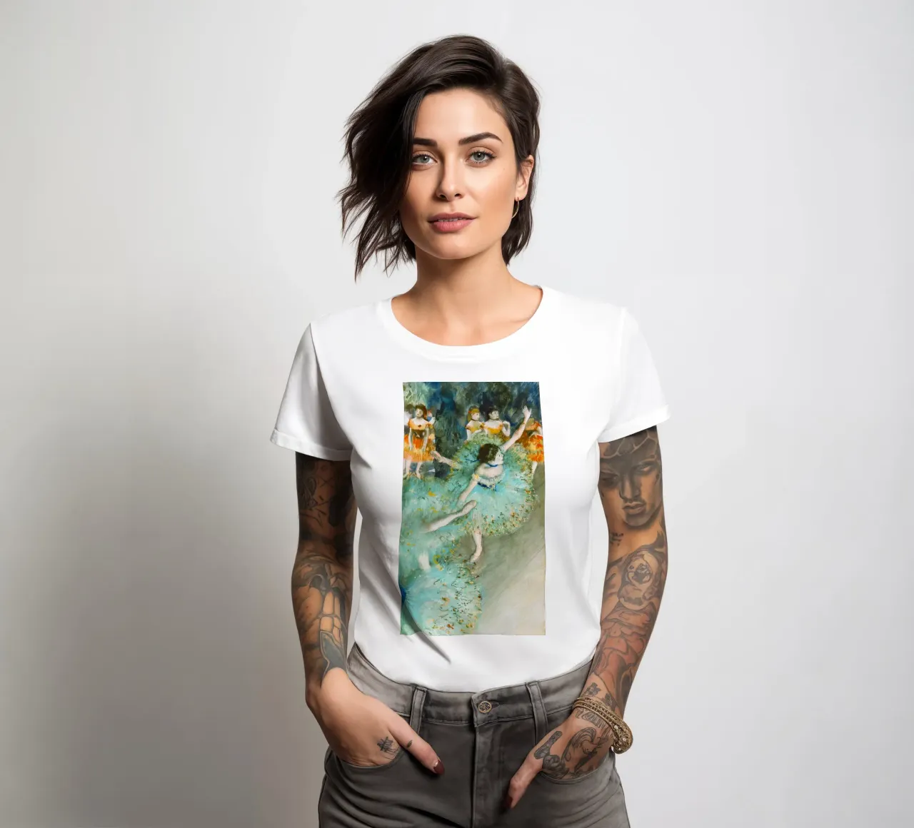 Edgar Degas’ Swaying Dancer (Dancer in Green) women's fitted t-shirt by Venus Art