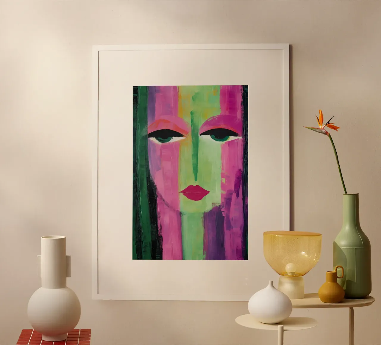 Ritratto femminile astratto poster con telaio in legno da Imagine