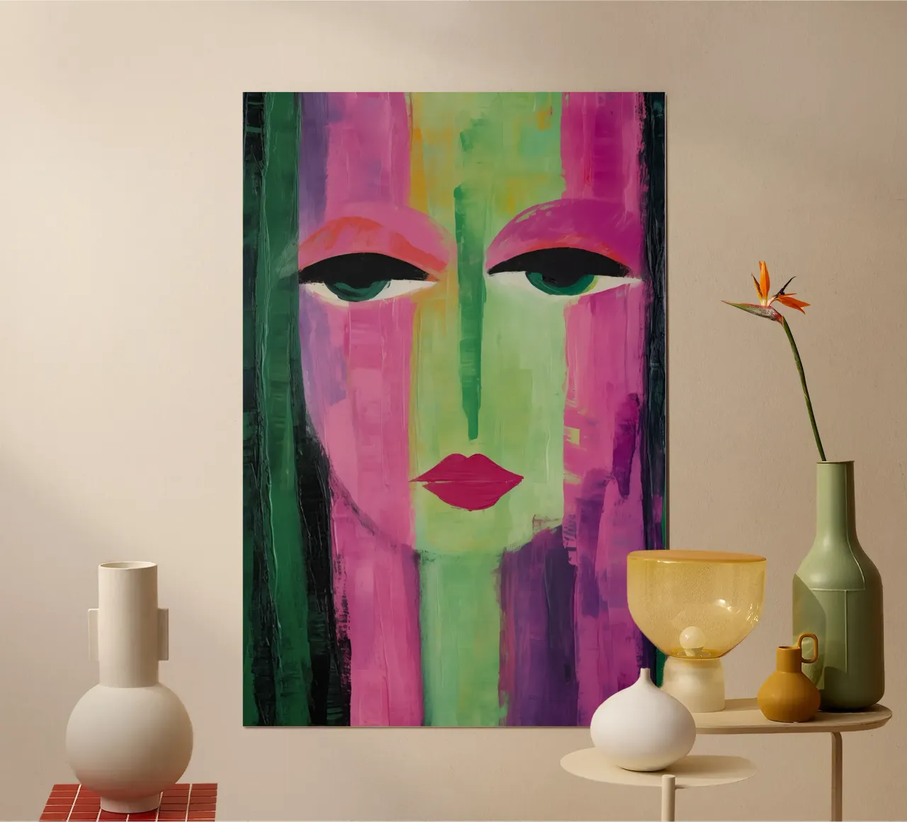 Ritratto femminile astratto poster con telaio in legno da Imagine