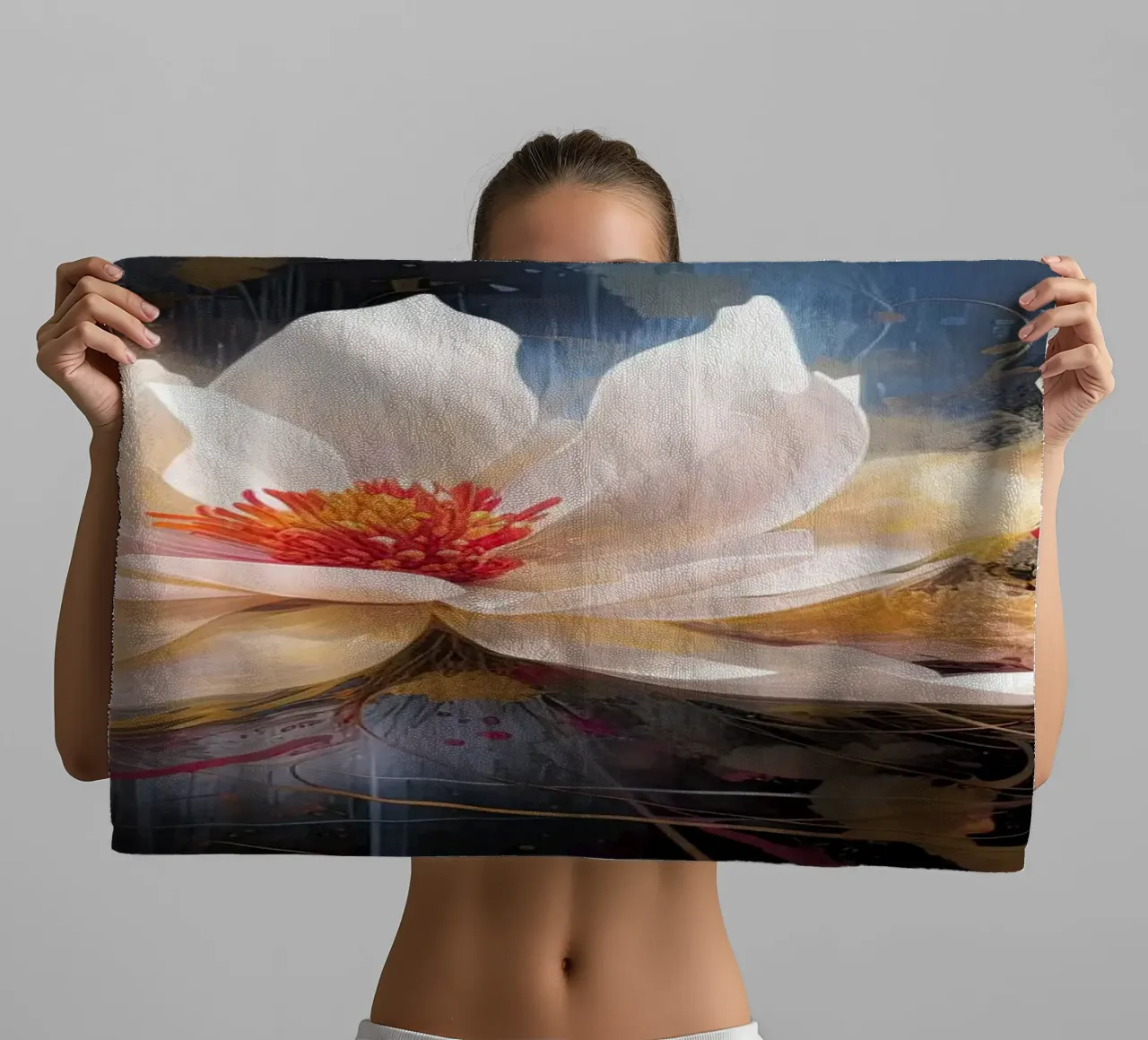 Bloem op donkere achtergrond badhanddoek van Imagine