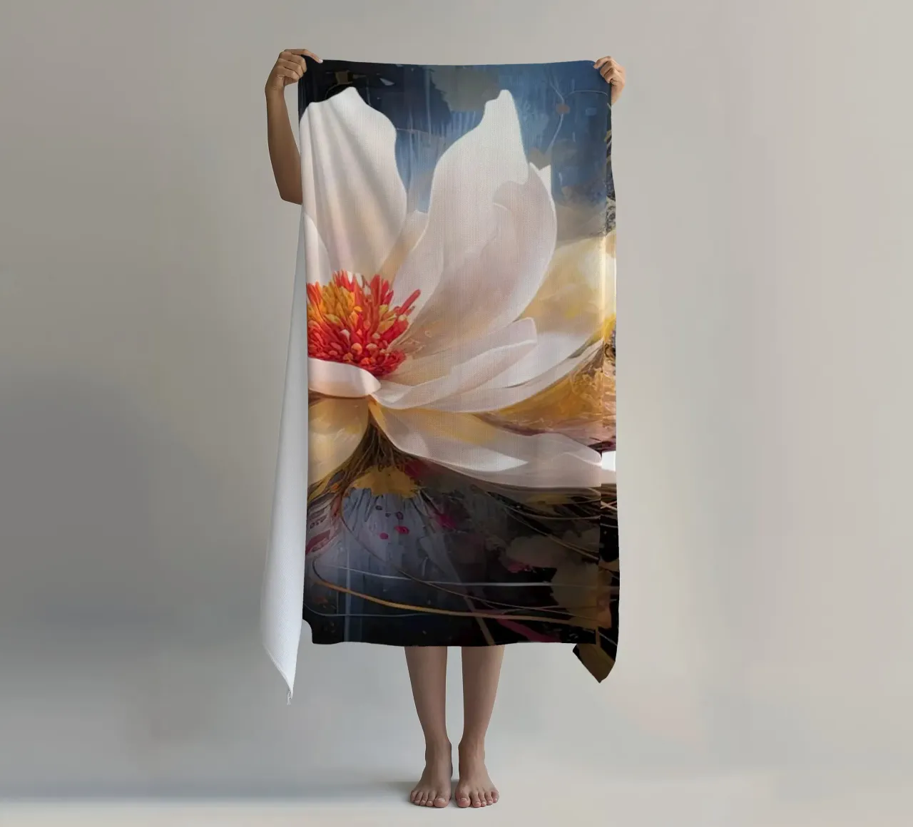 Flower on dark background beach towel by Imagine