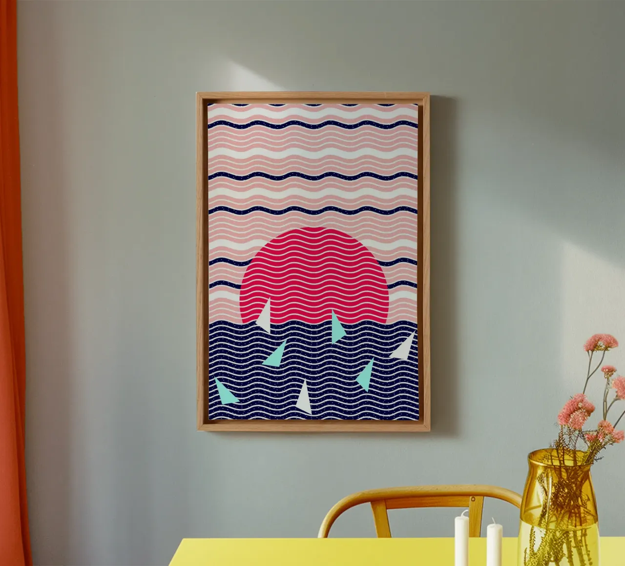 Hello Ocean Sunset Waves canvas with Floater frame by SilverPegasus