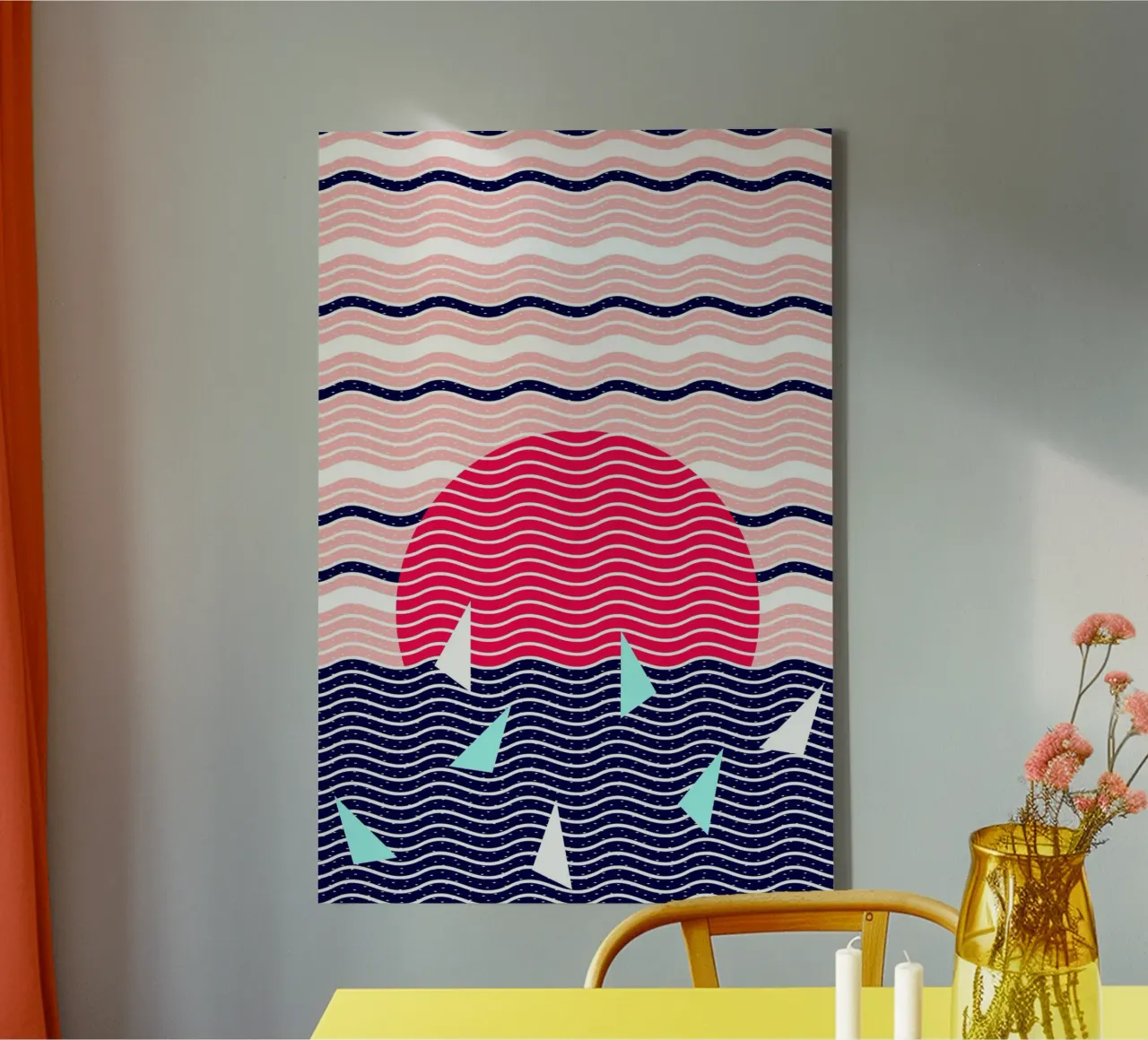 Hello Ocean Sunset Waves canvas with Floater frame by SilverPegasus