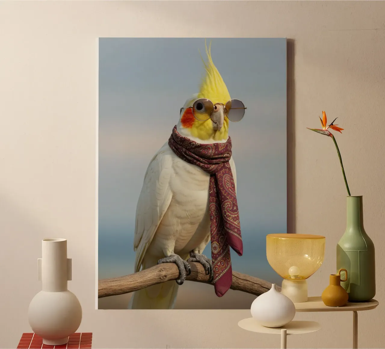 Simpática cacatúa lienzo con Marco flotante de Pawtrait Studio