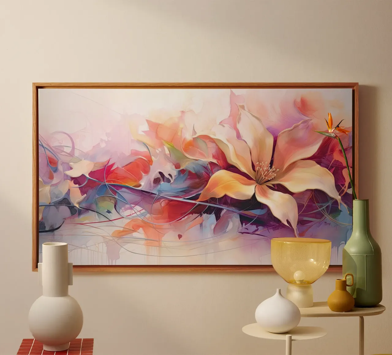 Abstractebloem canvas met Baklijst van Imagine