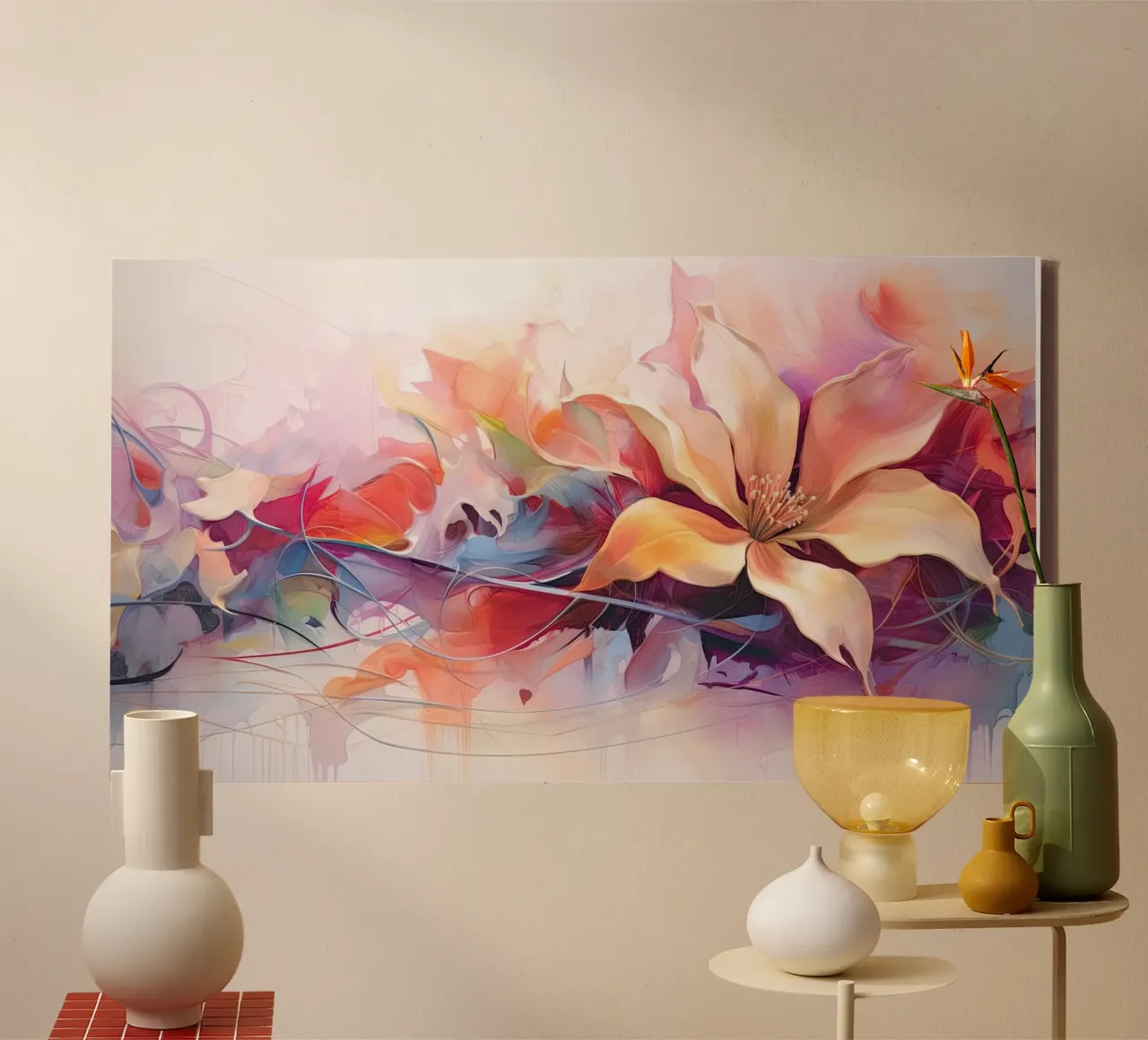 Abstractebloem canvas met Baklijst van Imagine