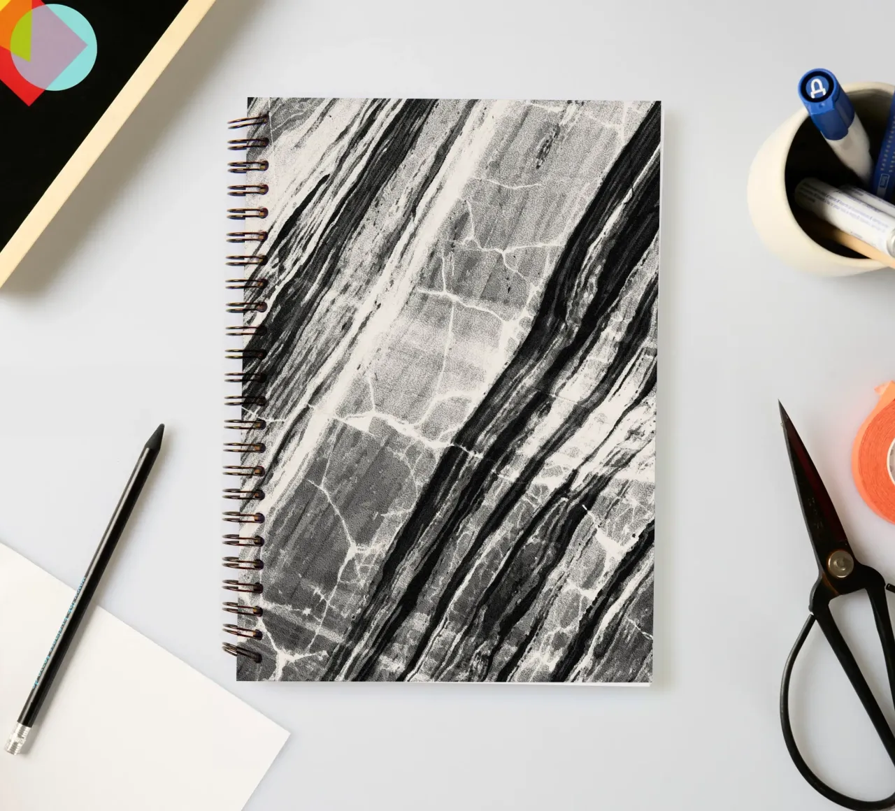 Abstract Marble Black & Cream spiral notebook by SilverPegasus