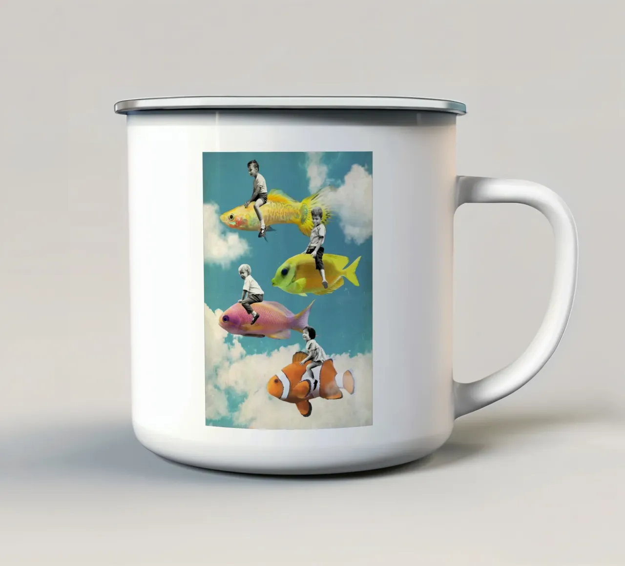 Peces nadando en el cielo taza de esmalte de 🎁 ARTVI-SHOP