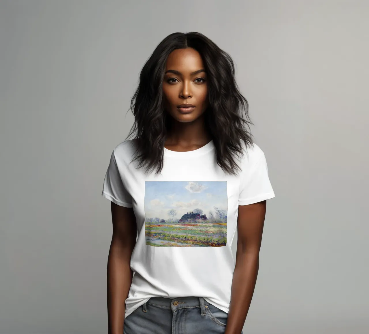 Claude Monet’s Tulip Fields at Sassenheim (1886) t-shirt da donna da Monet Art Prints