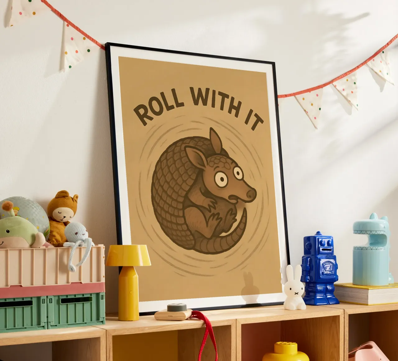 Meme divertente sull'armadillo poster con telaio in alluminio da Funny Humor Art