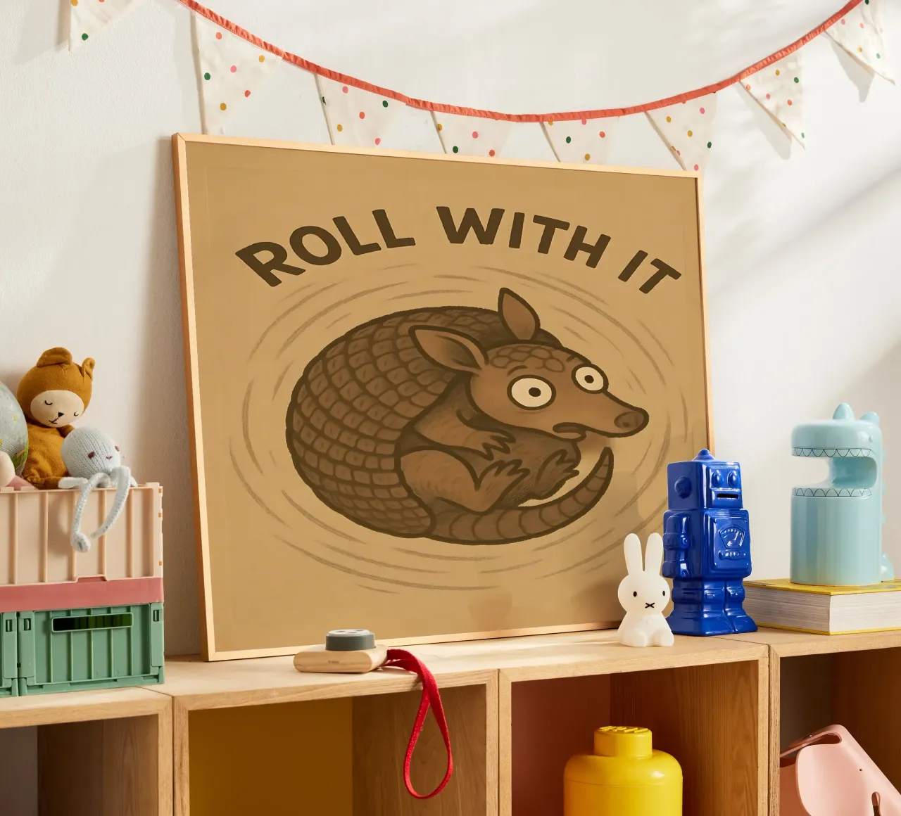Meme divertente sull'armadillo poster con telaio in alluminio da Funny Humor Art