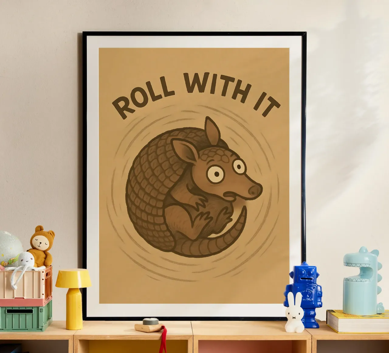 Meme divertente sull'armadillo poster con telaio in alluminio da Funny Humor Art