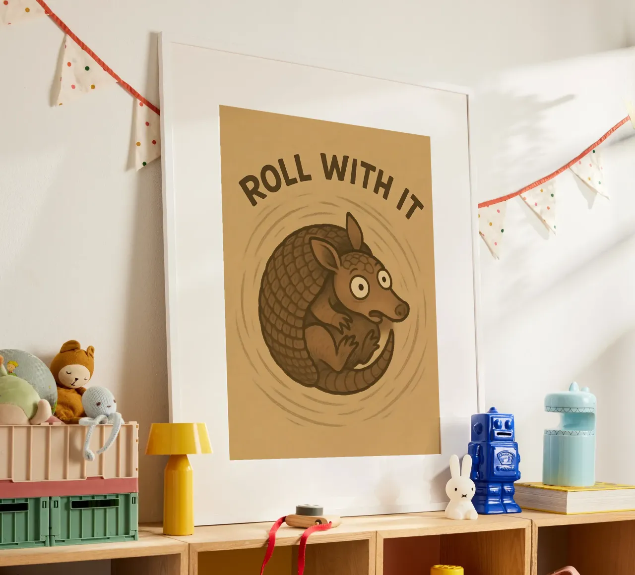 Meme divertente sull'armadillo poster con telaio in alluminio da Funny Humor Art