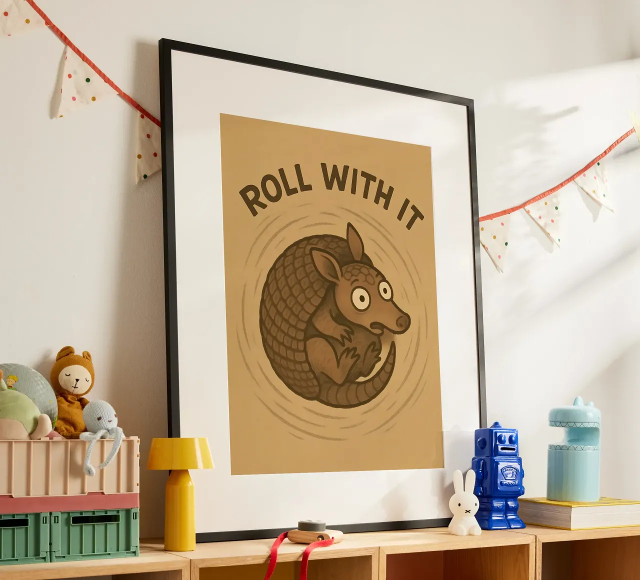 Meme divertente sull'armadillo poster con telaio in alluminio da Funny Humor Art