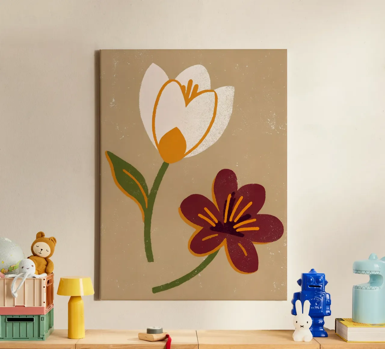 Fiori retrò pop tela con Cornice a cassetta da THE LATEST SHOP