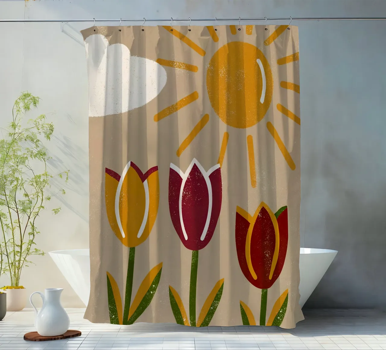 Fiori e sole Retro Pop tenda da doccia da THE LATEST SHOP