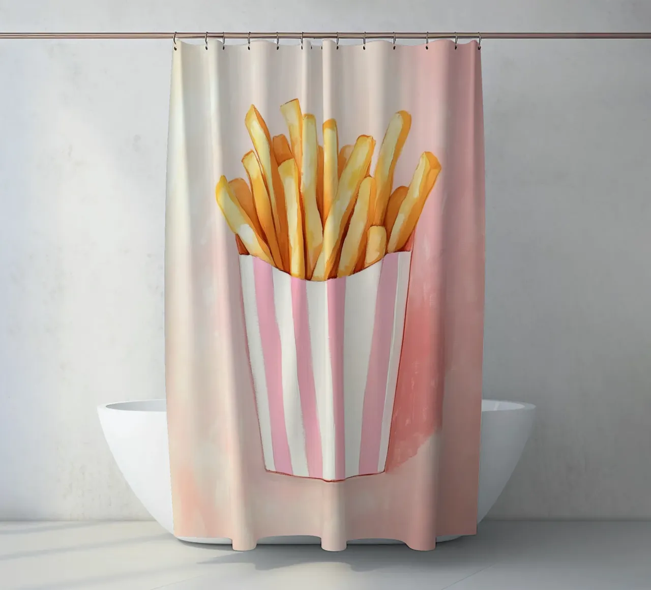 Frische Retro Pommes, Pastel Duschvorhang von Carinaprint