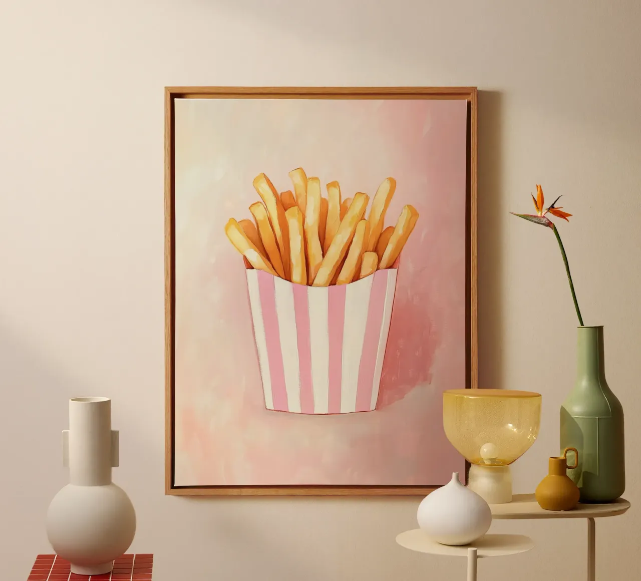Verse retro frietjes, Pastel canvas met Baklijst van Carinaprint