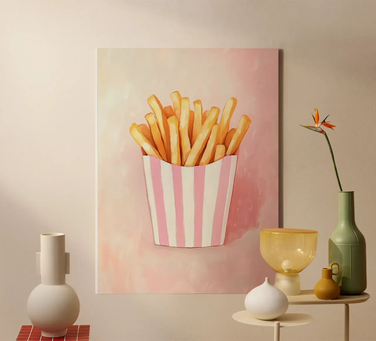 Verse retro frietjes, Pastel canvas met Baklijst van Carinaprint