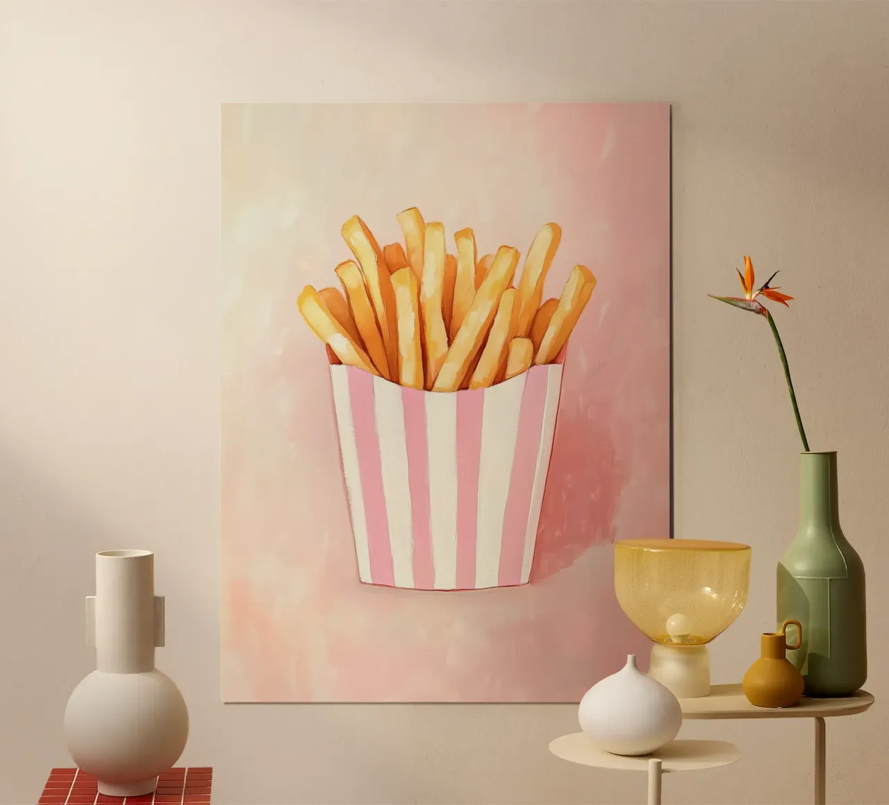 Frites fraîches Retro, Pastel poster avec cadre en bois de Carinaprint
