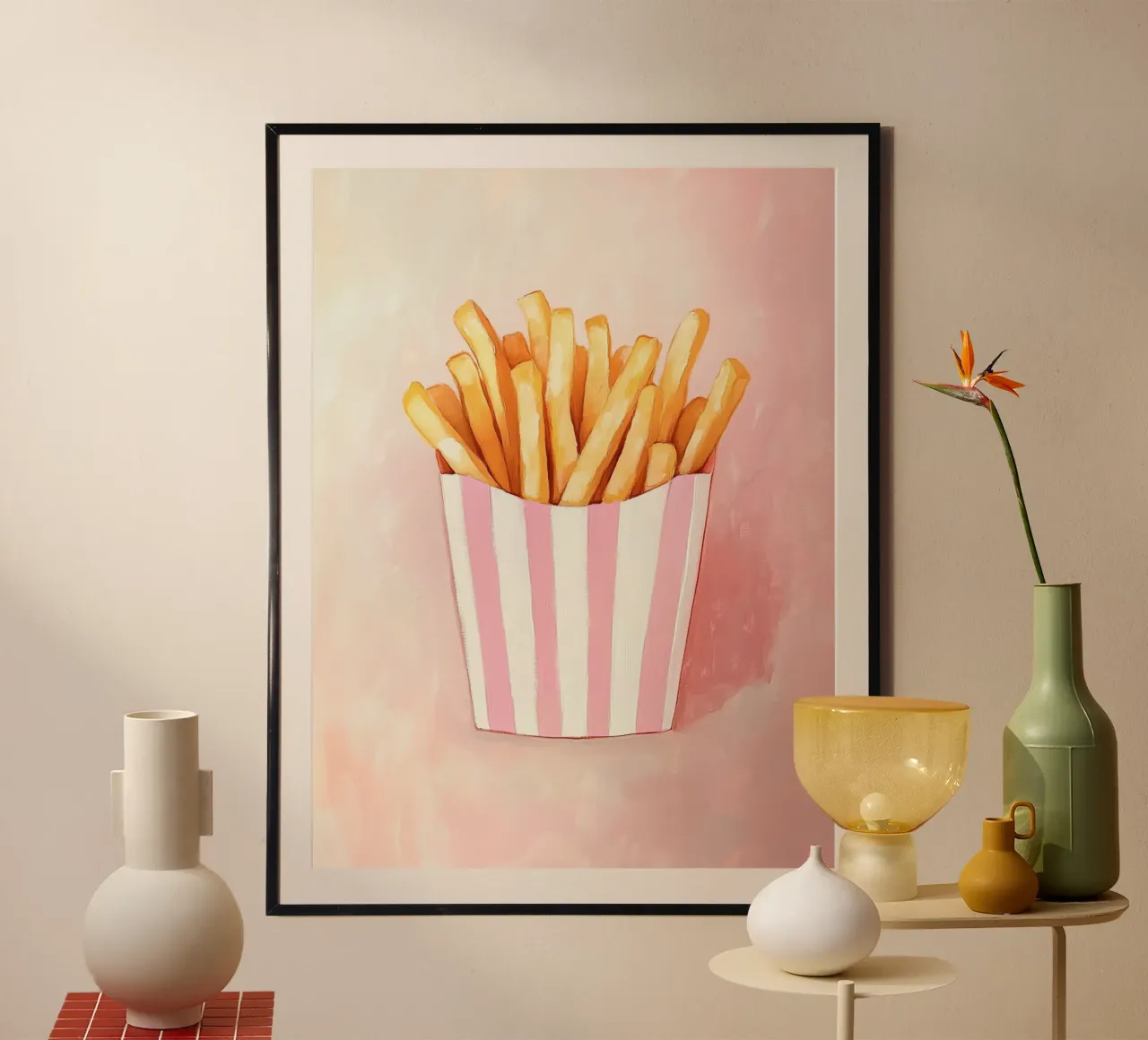 Frites fraîches Retro, Pastel poster avec cadre en bois de Carinaprint