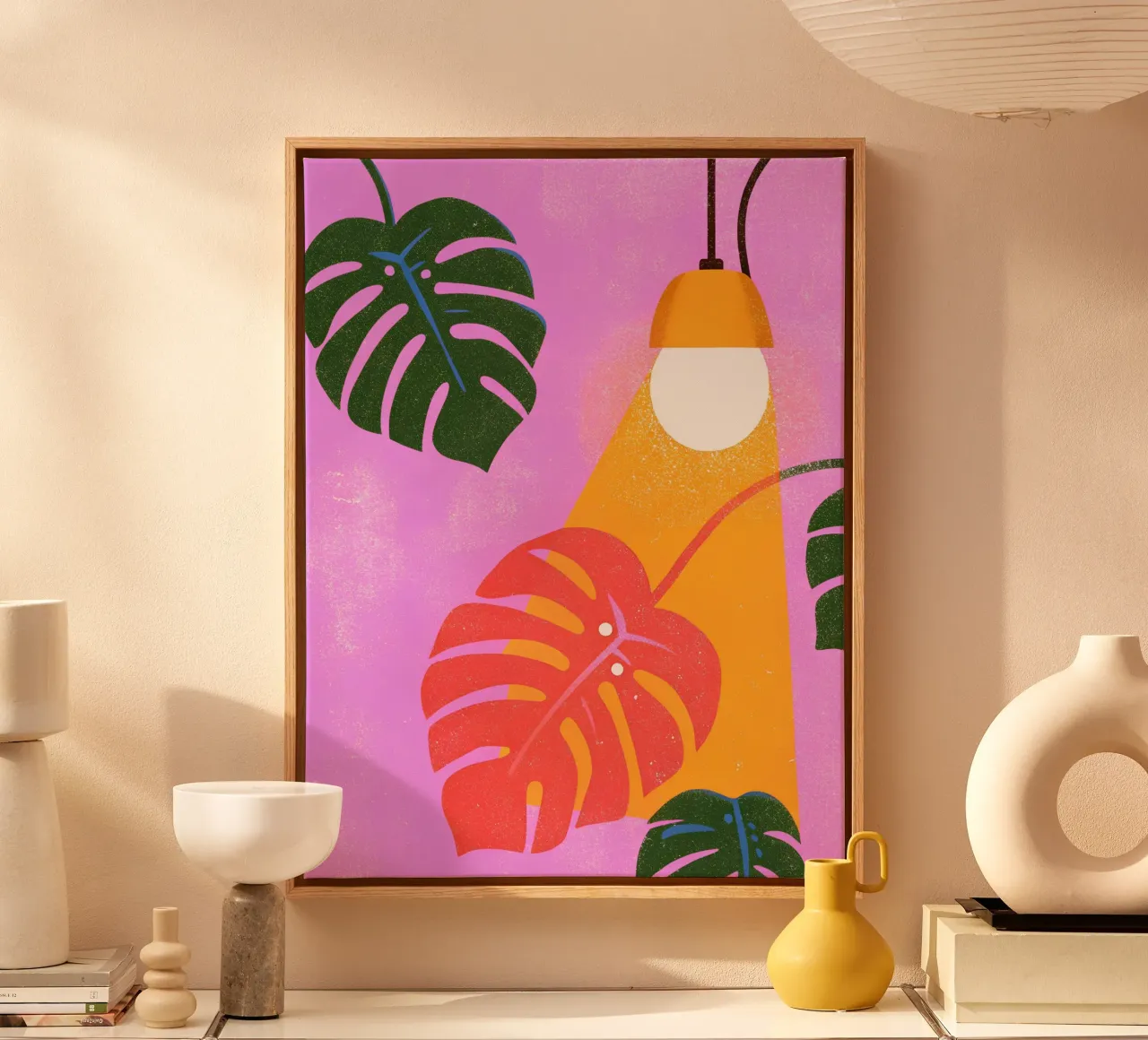 Monstera Retro Pop Flower tela con Cornice a cassetta da THE LATEST SHOP