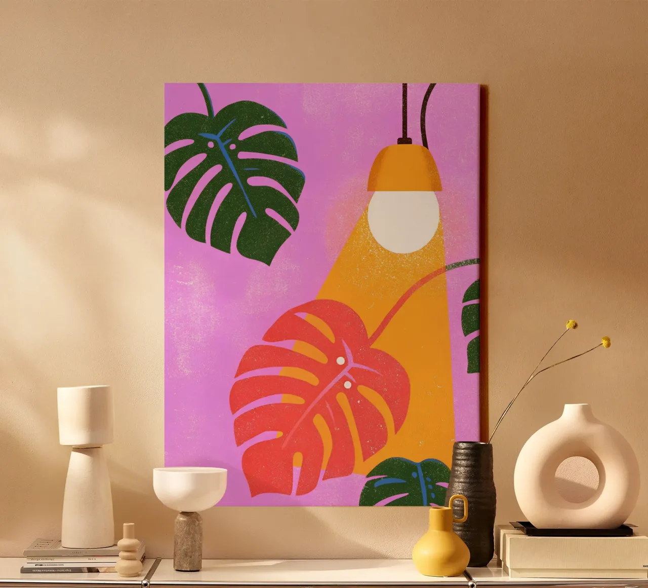 Monstera Retro Pop Flower tela con Cornice a cassetta da THE LATEST SHOP