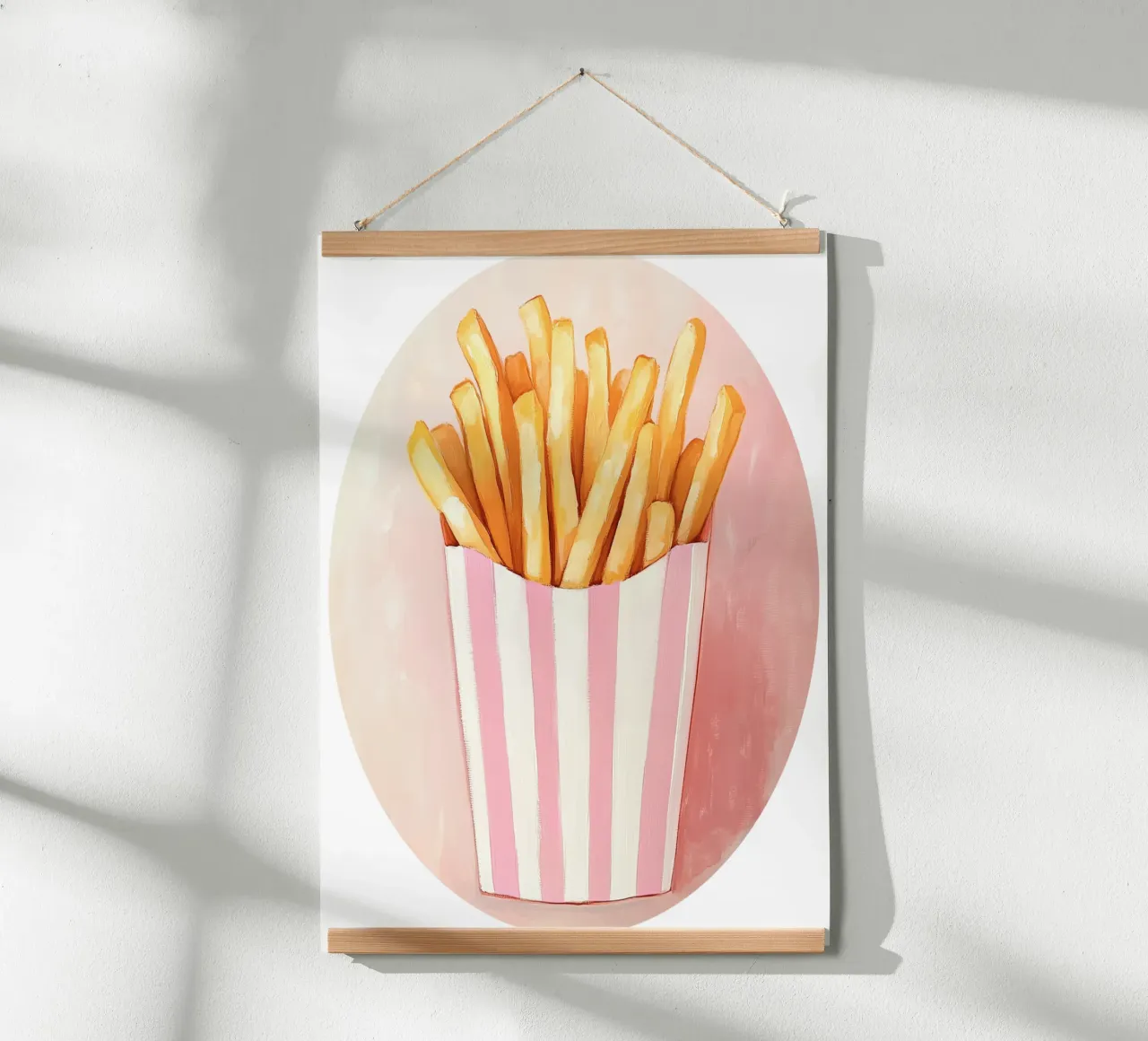 Patatine fresche retrò, rosa poster con telaio in legno da Carinaprint