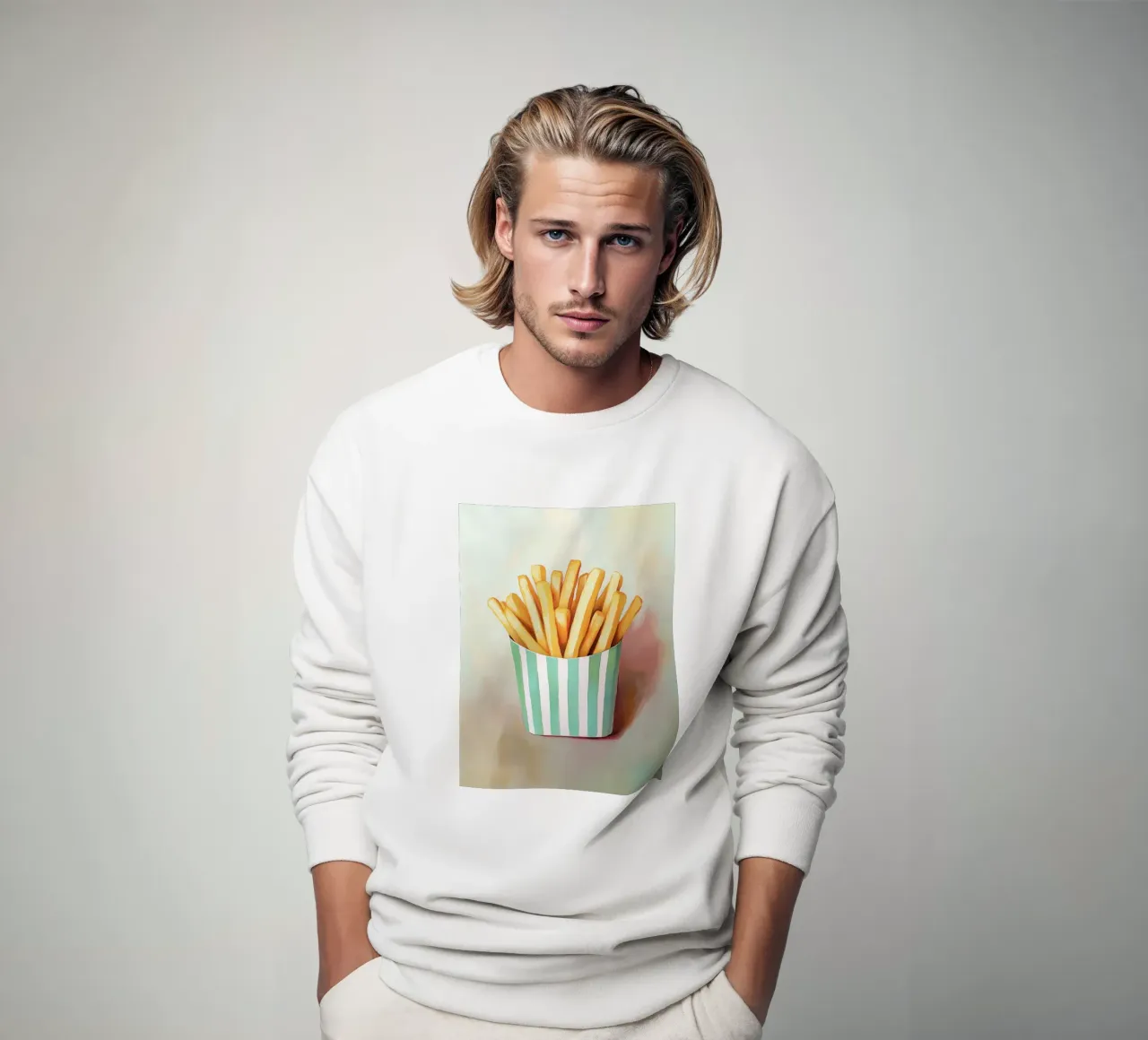 Frische Retro Pommes, grüne Streifen Sweatshirt von Carinaprint